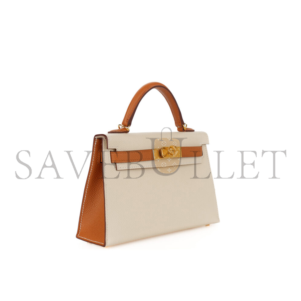 HERMÈS MASTER MINI KELLY II CREAM WHITE EPSOM GOLD HARDWARE (19*12*5.5cm)